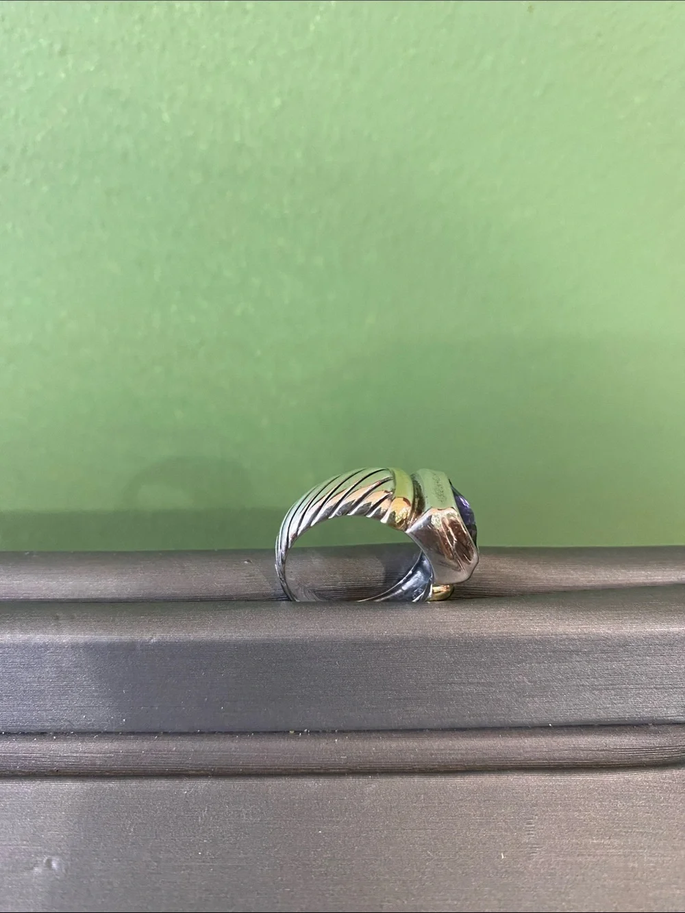 David Yurman Gold & Sterling Silver Ring with Amethst Cushion Ring